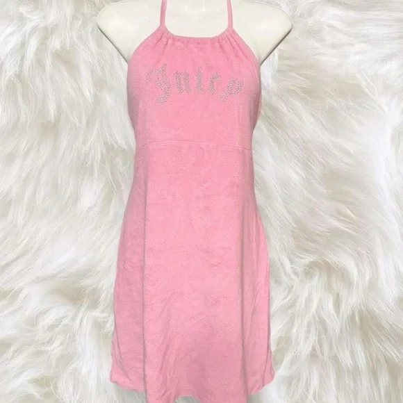 Juicy Couture Rhinestone Logo Halter Terry Mini Dress - Pink - Picture 4 of 4